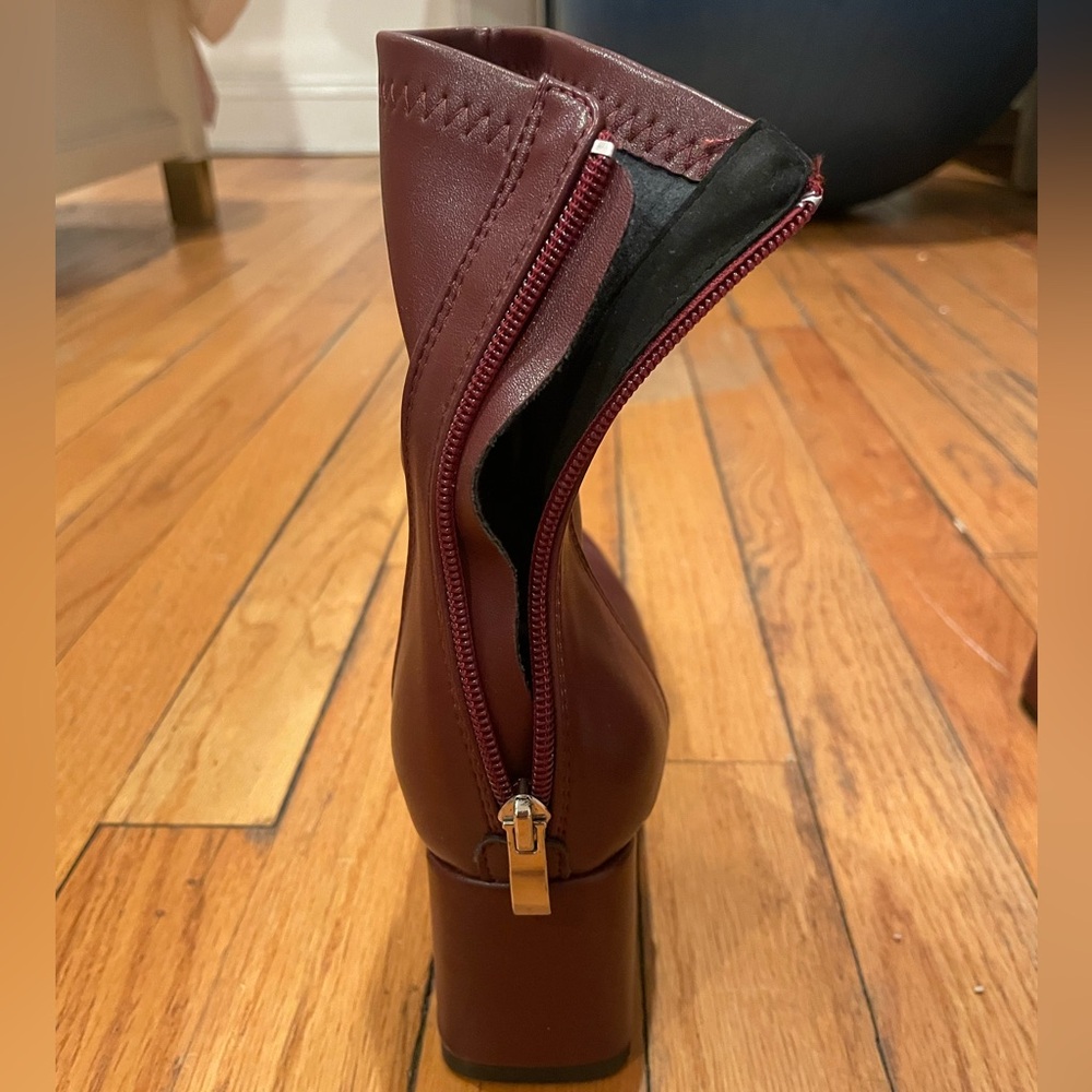 𝗡𝗪𝗢𝗧: Fashion Faux Leather Zipper Ankle Boots Elegant Burgundy Ankle Boots - Picture 9 of 16